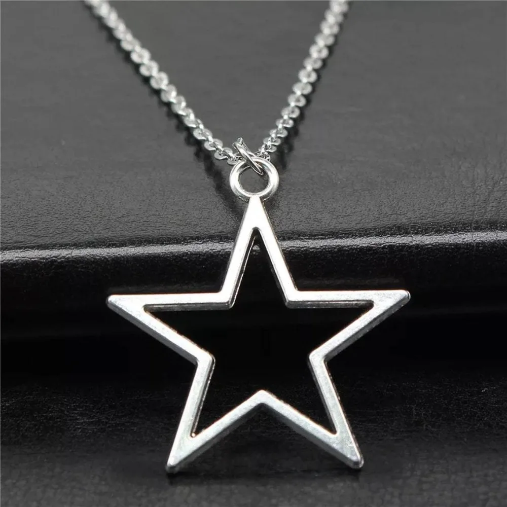 Fashion Simple Silver Color Hollowed-out Star-shaped Pendant Necklace Dangle Earrings for Women Personality Punk Jewelry Gifts