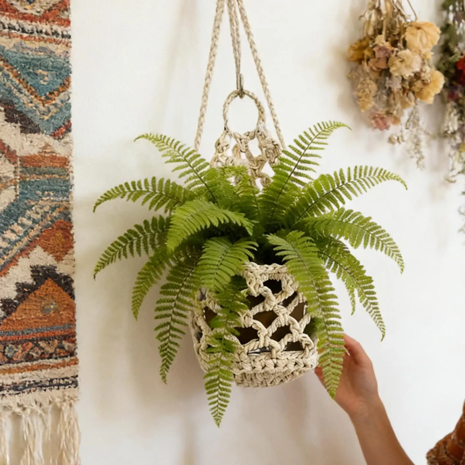 Garden Hanging Planter Macrame Plant Storage Basket Plant Hanger Boho Woven Decorative Cotton Macrame Plant Hangers Wall Decor