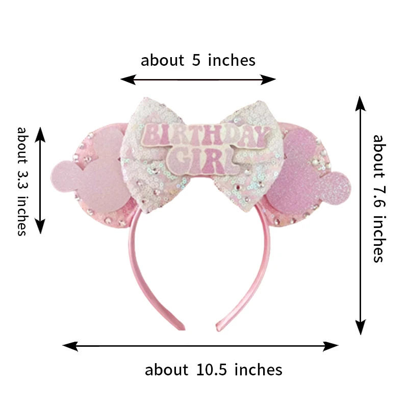 2024 Mickey Mouse Ears Headband Women Sequin Birthday Girl Bow Minnie Hair Bands For DIY Disneyland Hair Accessories Kid Gift