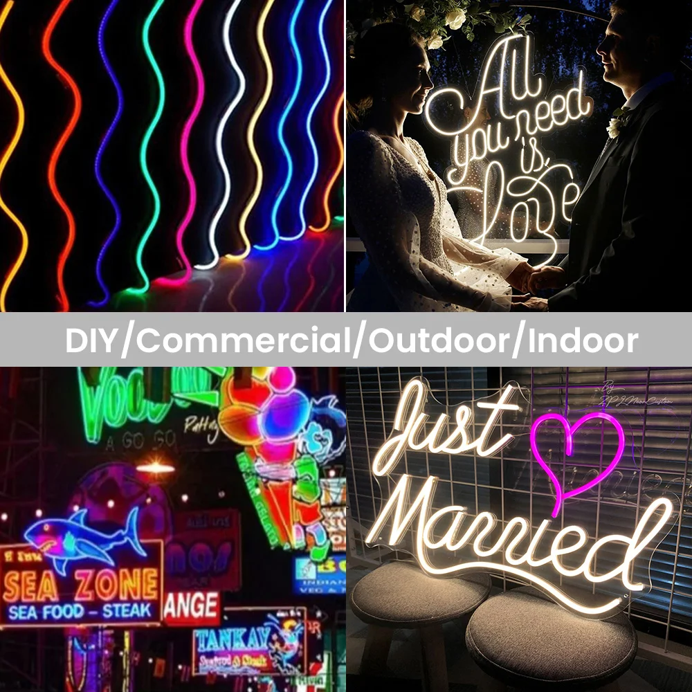 12V 24V LED Neon Light Strip Neon Sign Waterproof Silicone Rope Lights Flexible Lamp Home Decoration DC with 2pin Wire 9 Colors