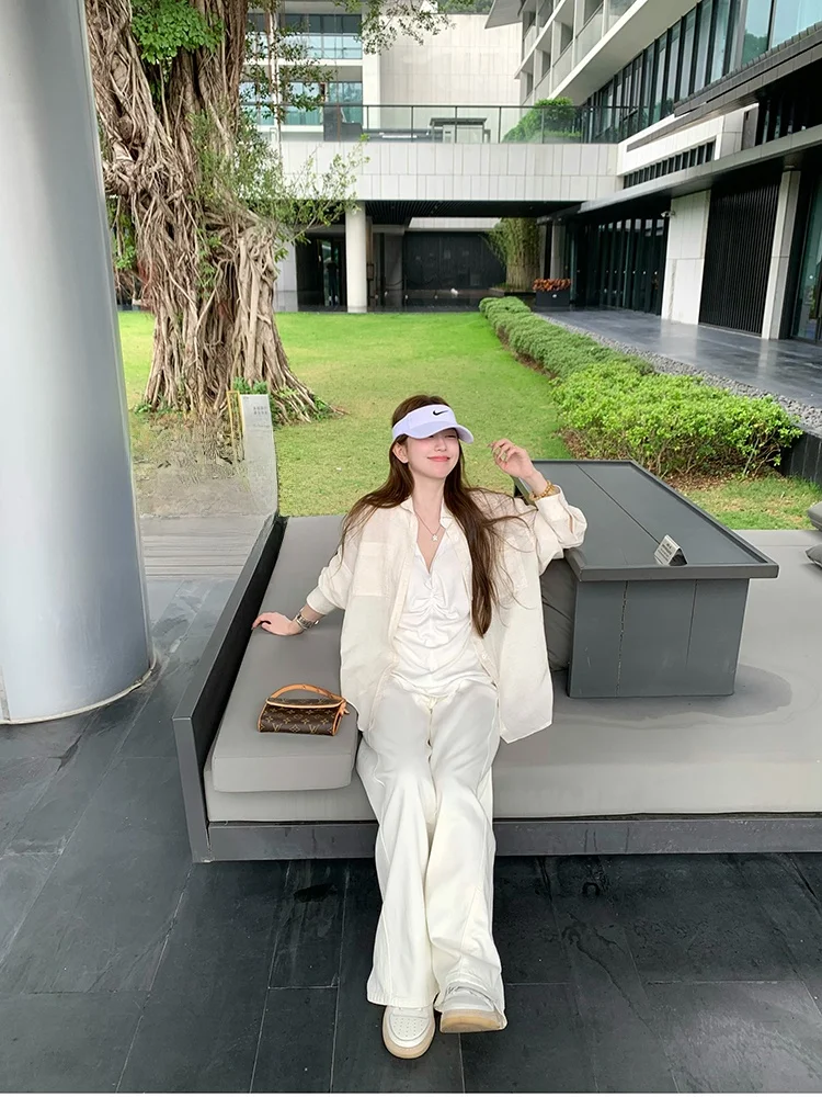 

Soft Skin-Friendly Korean Sle Sun Protection irt Jaet Women Summer Thin New Model l Hemp Color Loose Fit Long Sve