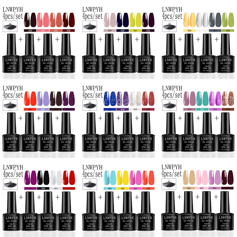 LNWPYH 4個セット カラフルネイルジェルポリッシュキット DIYネイルアートペイントニス セミパーマネントソークオフUVジェルネイルアートニスキット