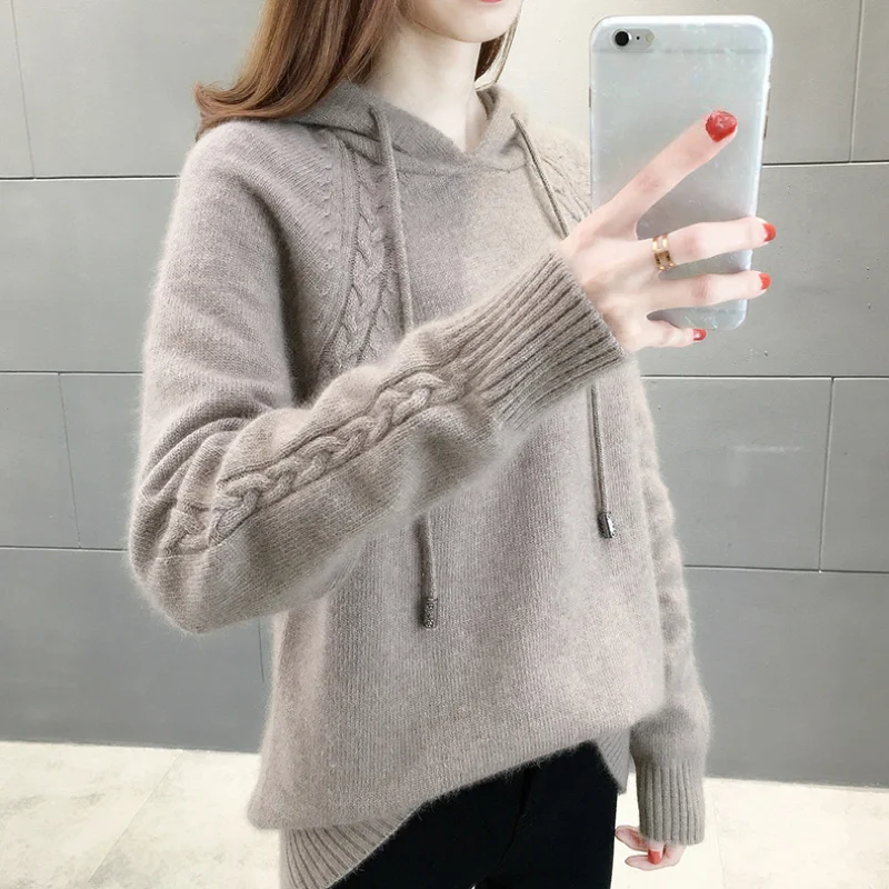 

2024 New Arrival Cozy and Casual Solid Color Cardigan with Hood for Women Loose Fit Sweater for Women for Autumn and Winter