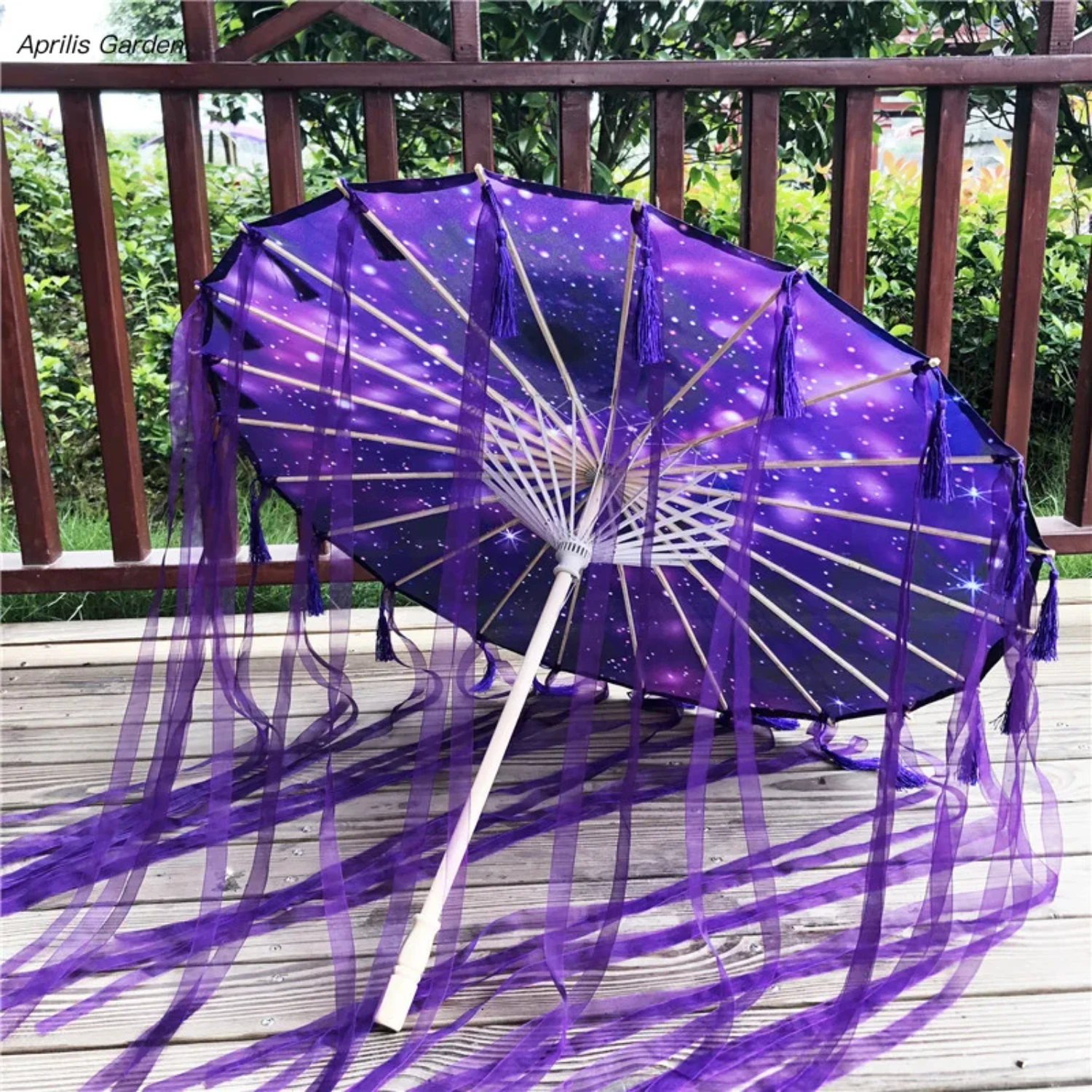 Exquisite Vintage Oiled Paper Fan Umbrella with Stylish Tassels - Beautiful Parasol for Elegant Women, Perfect 82cm Rain-proof P