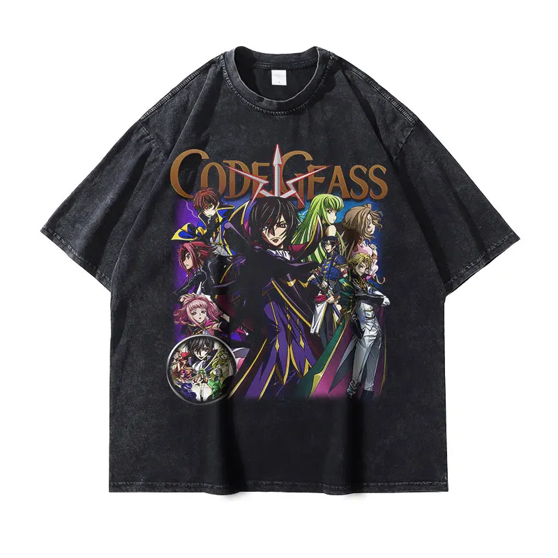 

Anime CODE GEASS T Shirts Vintage Washed Lelouch Lamperouge T-shirt Oversized Streetwear Manga C.C. Tops Tees Woman 100% Cotton