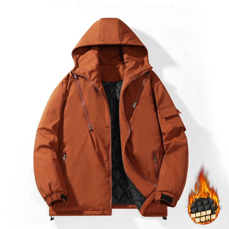 

Winter Thickened Warm Men Jacket with Hood Outdoor Hooded Windproof Warm Cotton Clothing Fashion All-match Casual Parkas for Men