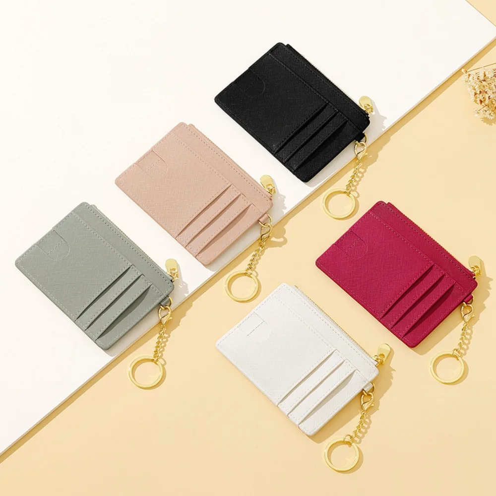 

PU Leather Card Bag New Zipper Solid Color Card Holder Ultra Thin Short Wallet Women Men