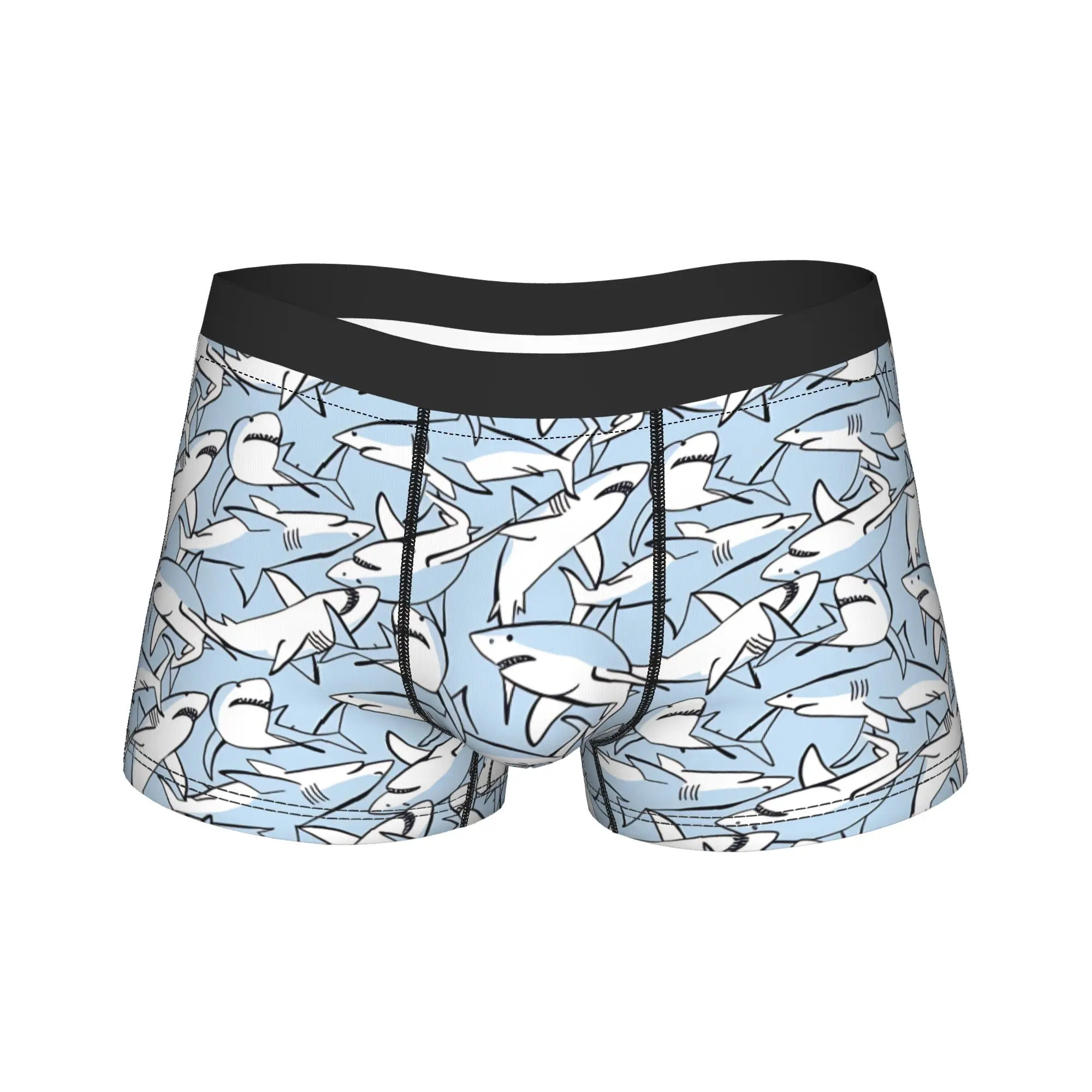 Minimalist Line Drawing Shark Seamless Pattern Underwear  Man Panties Custom DIY Comfortable Boxer Shorts Trenky Shorts Briefs