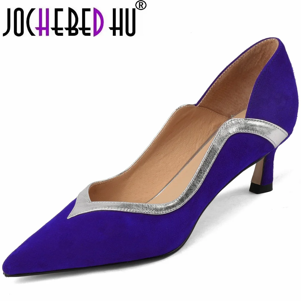 

【JOCHEBED HU】Sheep anti cashmere Mesh Patchwork High Heel Shoes Pointed Toe Slip-on Wedding Pumps Stiletto Heels Women 33-43