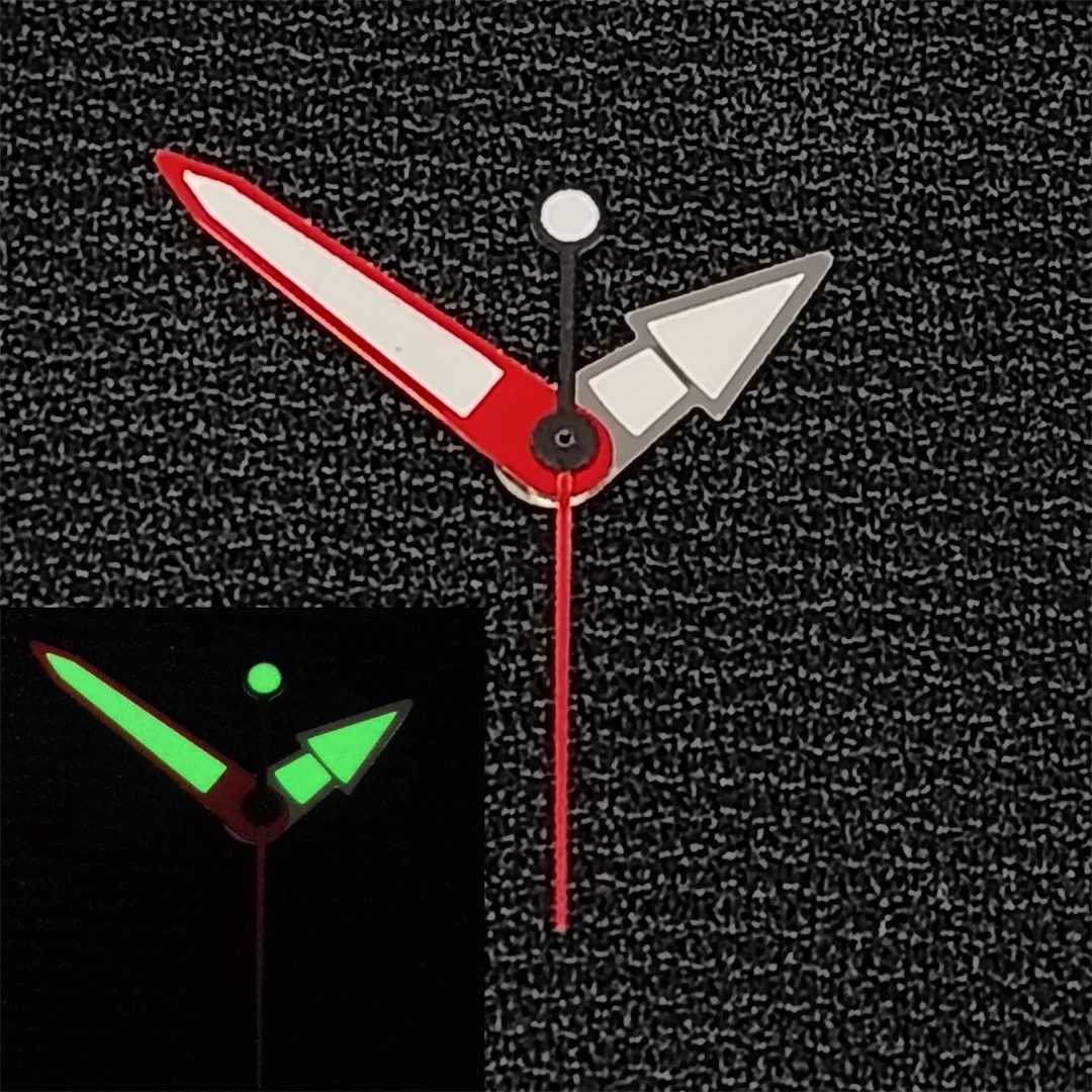 Lancette dell'orologio NH35 Puntatore rosso argenteo con lancette luminose verdi Strumento di sostituzione per la riparazione dell'orologio per movimento NH35 NH36