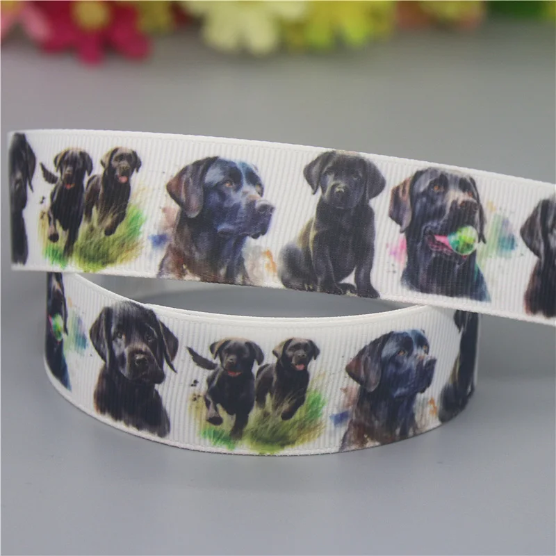 DHK 50yards Dog Printed Grosgrain Ribbon Accessories Material Headwear Decoration DIY Sewing Craft S2081