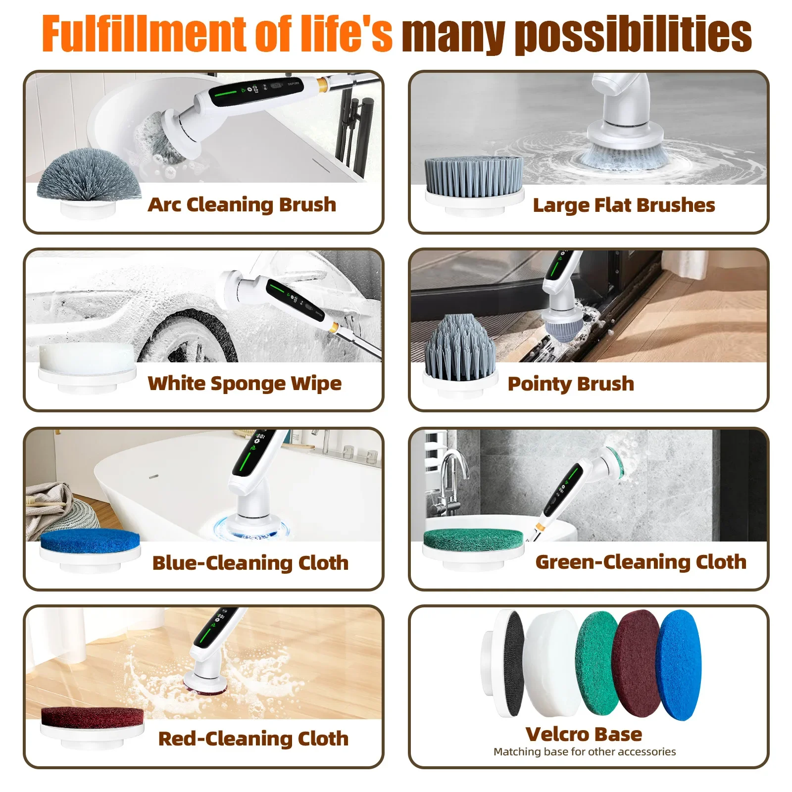 TINSOL 7-in-1 cordless electric cleaning brush 2000 mAh, retractable smart induction variable speed electric cleaning brush