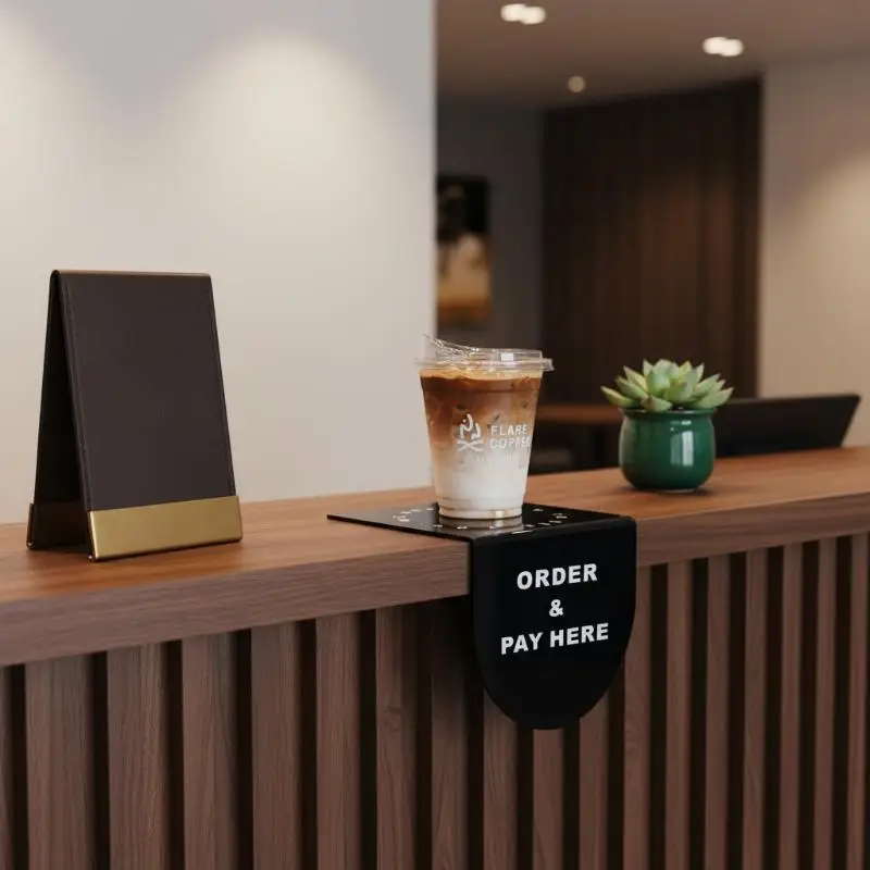 Acrylic ORDER PAY HERE Sign Counter Table Ornament for Cafes Built for Durability and Styled for Modern Decor