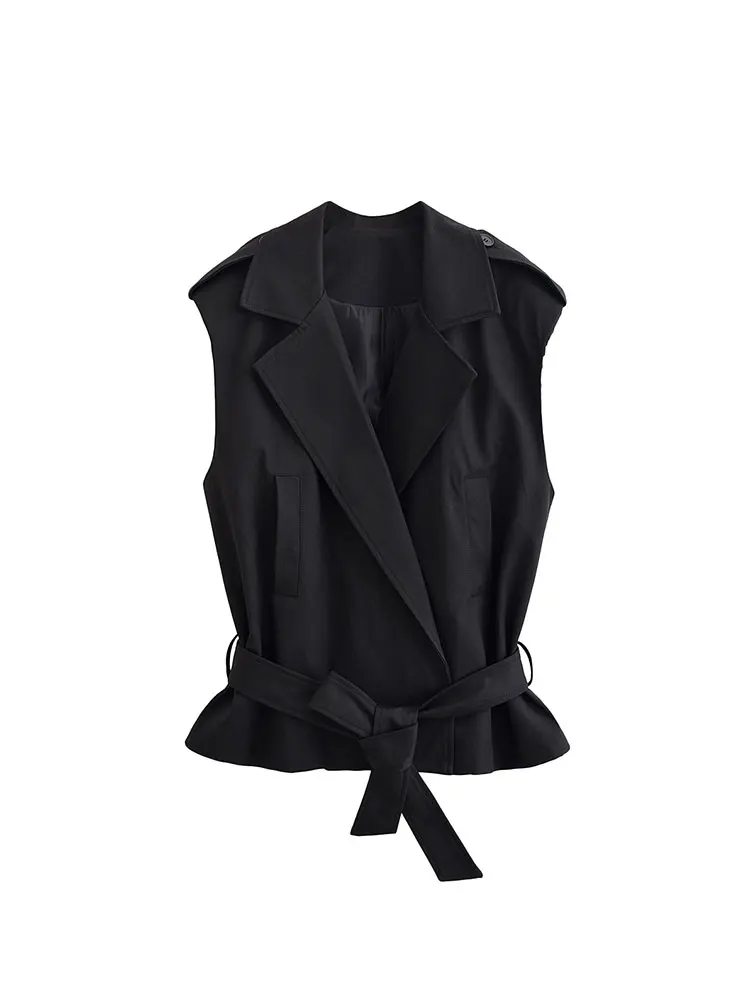 NLZGMSJ صدرية نسائية لخريف 2025 بدون أكمام بأزرار وحزام سترة سترة نسائية للمكتب Y2K