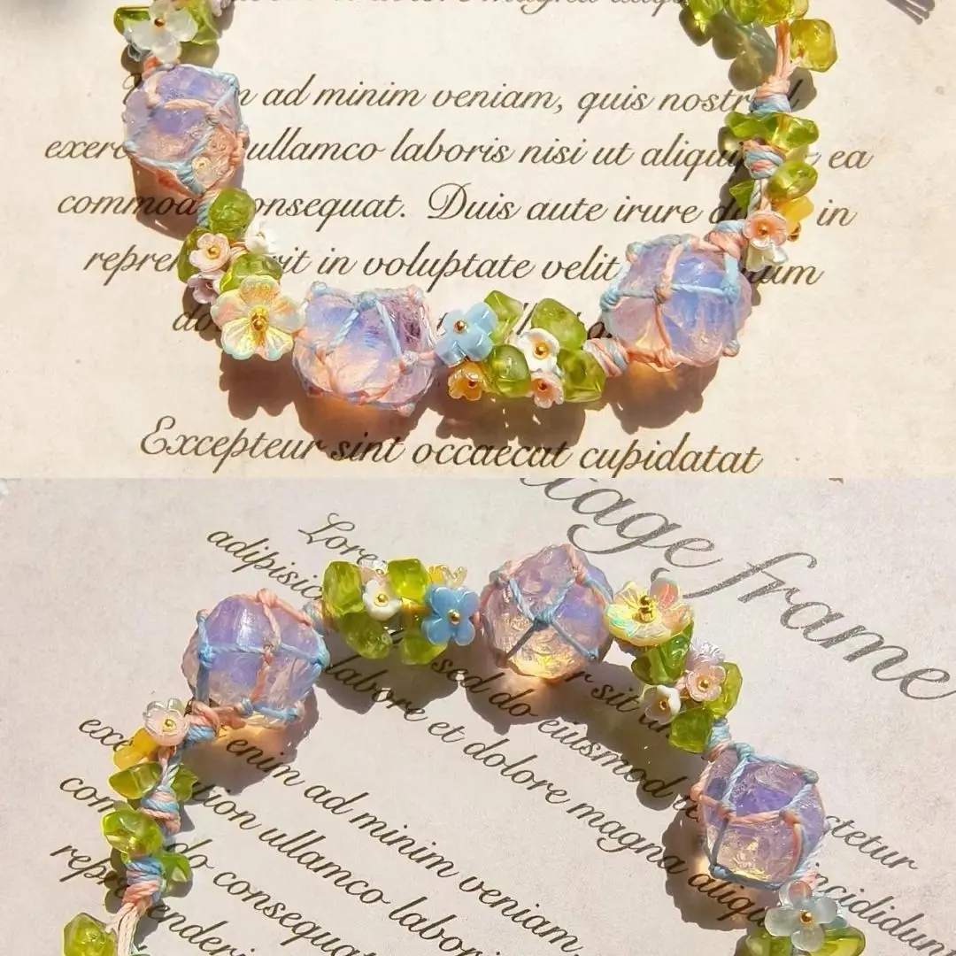 1Pcs Opal Woven Bracelet  Natural Crystal Opal Gemstone Handwoven Crafts Bracelet  Home Stone Crafts Decoration Gift