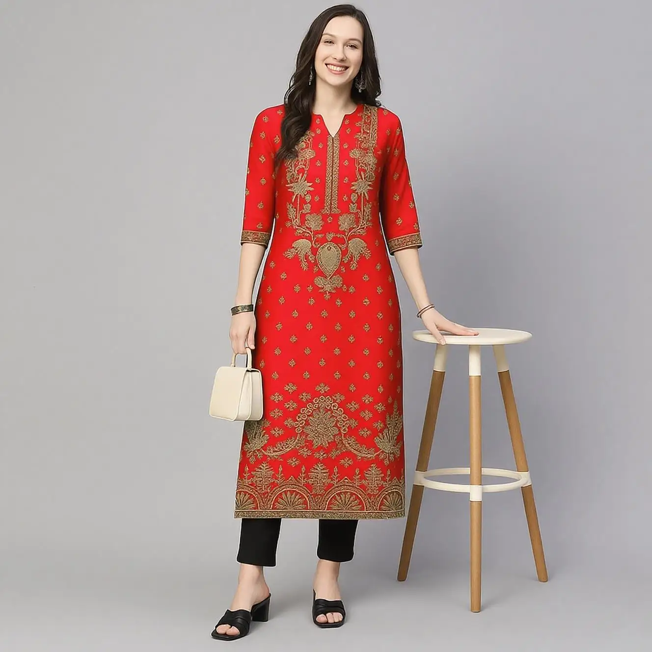 

Мусульманское Курто женское модное удобное платье с длинным рукавом, прямая трубка, повседневное этническое платье с круглым вырезом, новое платье обычного размера