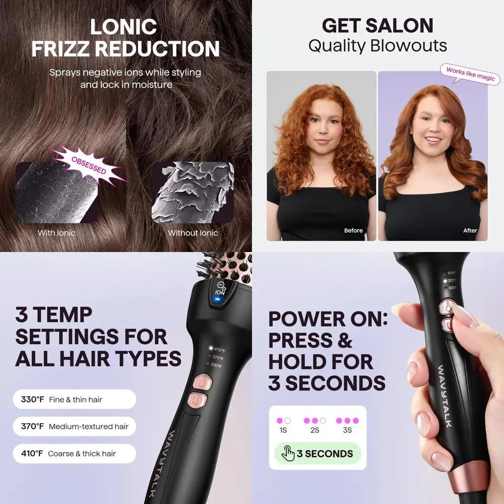 

1.5 Inch Ionic Thermal Round Brush for Sleek Blowouts and Natural Curls, Dual Voltage, Easy Use