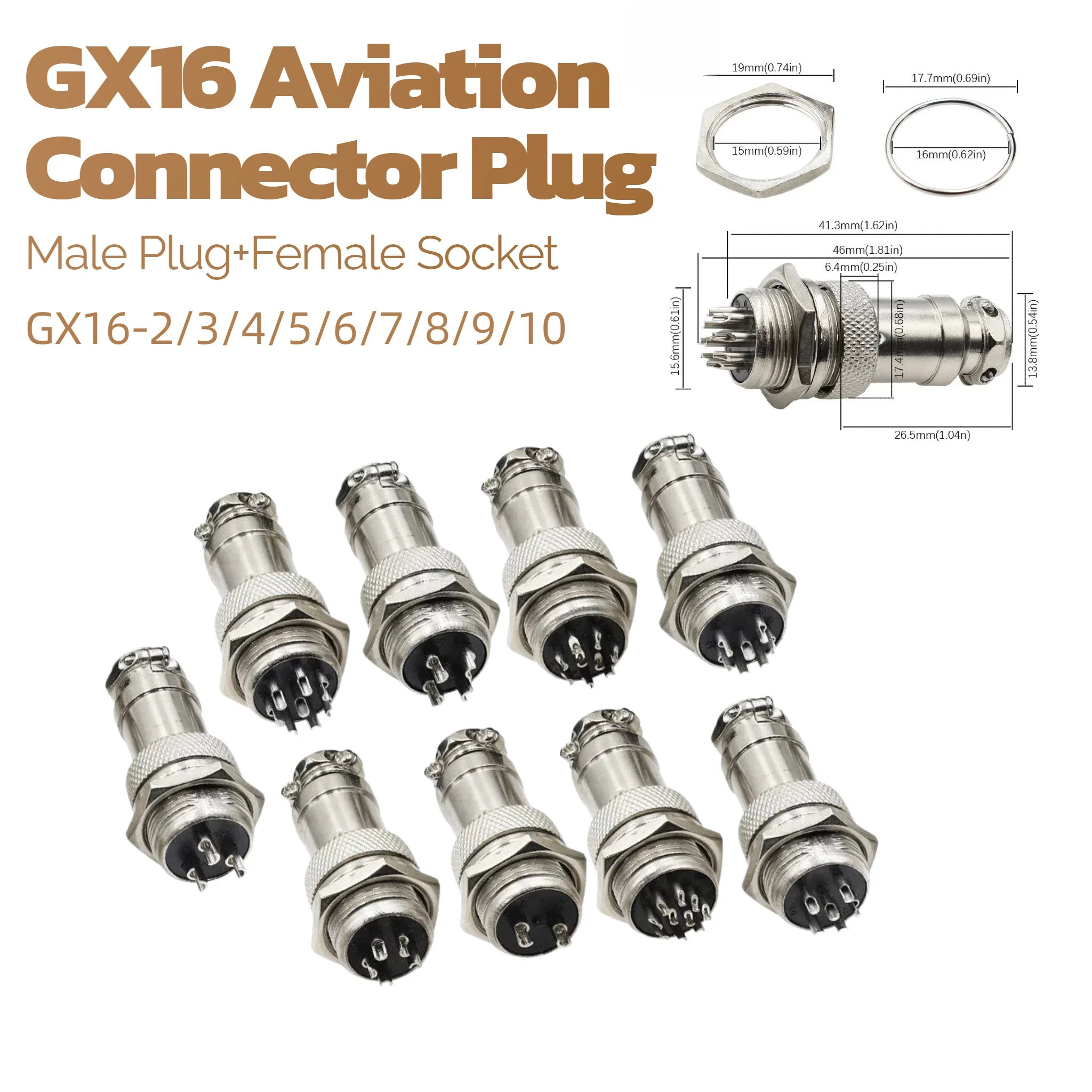 GX16 Aviation Plug Socket 2‑3‑4‑5‑6‑7‑8‑9‑10‑Pin Male Female Connector Circular Aviation Cable Connector Adapter
