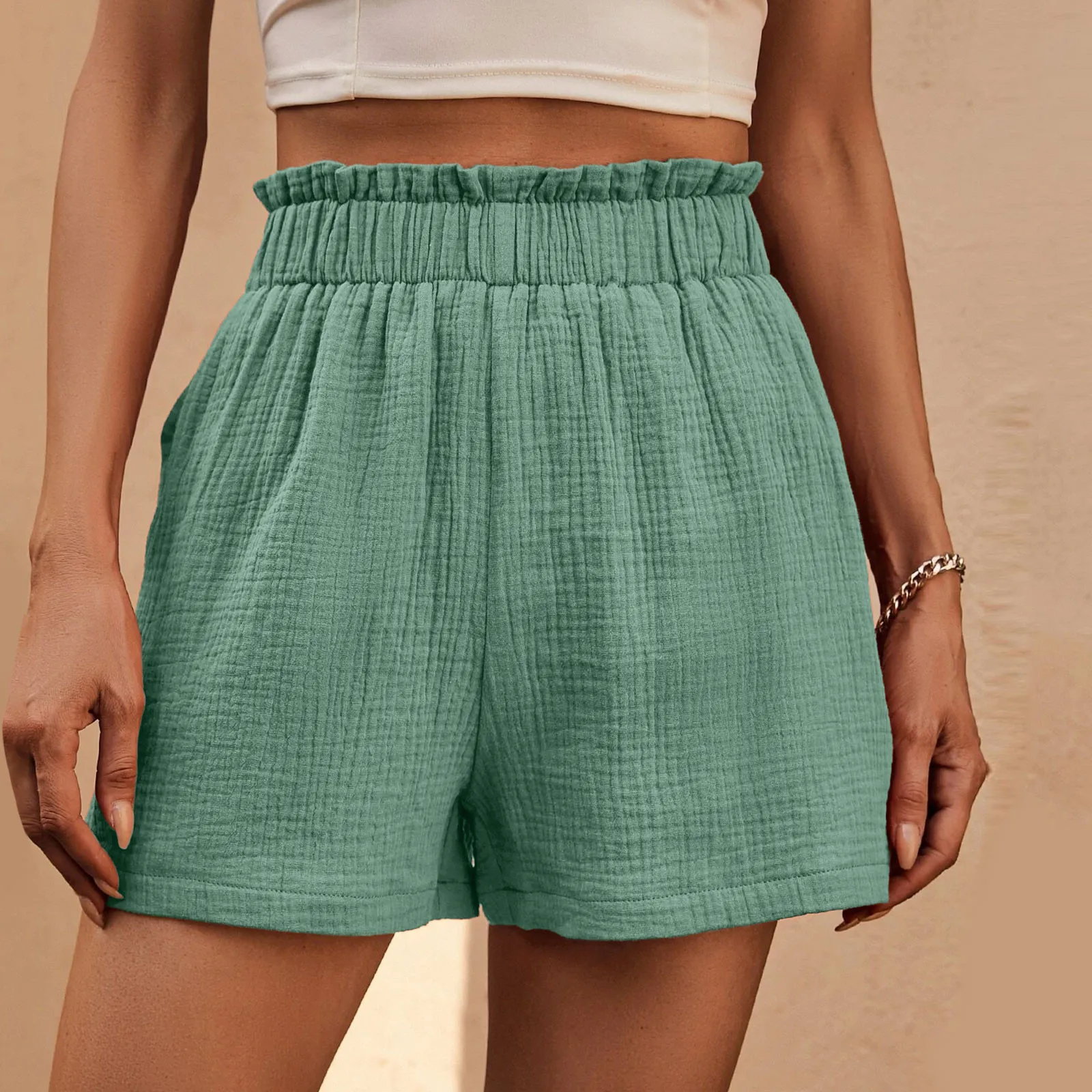 Women Elastic High Waist Shorts Loose Casual Solid Color Lounge Shorts Going Out Shorts Pants New ropa de mujer 2024