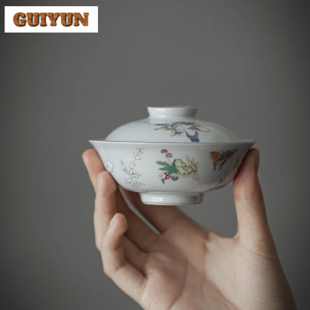 

Японская Чайная чаша с Луной и бабочкой Gaiwan, чайная чаша с высокой ногой, чайная чашка, чаша для приготовления чая, посуда, оборудование для украшения