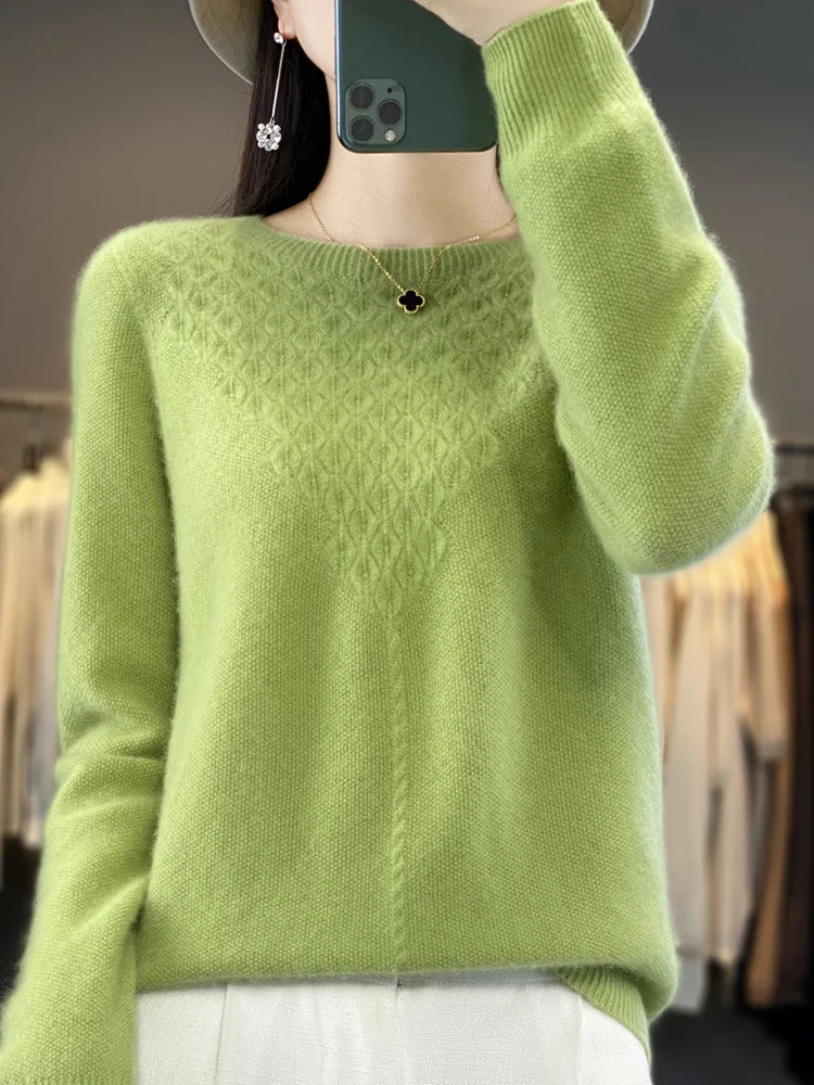 

Fall/Winter 100% Wool Single-Thread Ready-To-Wear Hollow Women's Pullover Circular-Neck Cashmere Sweater Knitted Solid Color Top