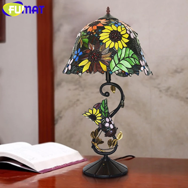 

FUMAT Stained Glass Table Lamp High Quality European Style Sunflower Lamps Shade Lamp Living Room Bedside Stand Lamp Bar Lights