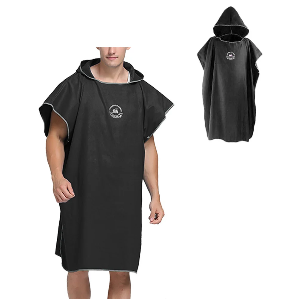 Jubah Pantai Mikrofiber Ringan Warna Hitam, Cepat Kering, Portabel, Handuk Mandi Privasi, Jubah Mandi, Handuk Pantai