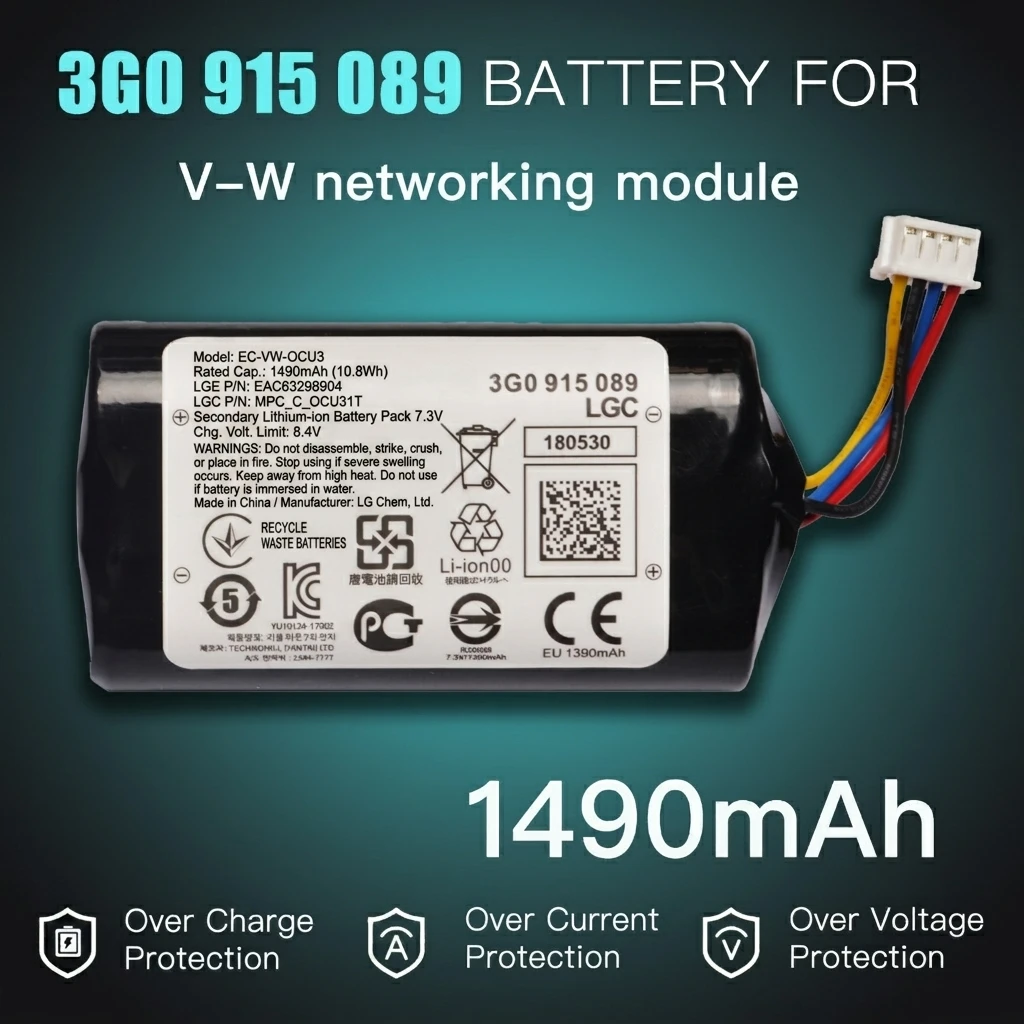 Bateria awaryjna modułu sieciowego V-W 7.3V 3G0915089 do Tiguan, Passat, Golf, Audi A1, A3, Q3, Skoda Kodiaq, bateria do połączeń alarmowych SOS