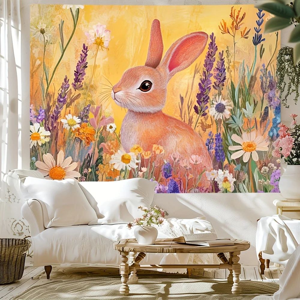 

Гобелен с цветочным и кроличьим узором, украшение для дома, макет вечеринки и мероприятий, подходит для гостиной, офиса, подарков разных размеров