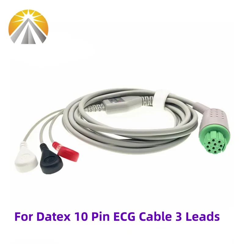 For Datex 10 Pin One Piece ECG Cable 5 Leadwires and 3 Leads Snap or Grabber AHA Standard Veterinary Clip AS/3 S/5 Cardicap
