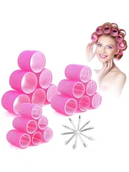 28-Piece hair curler set with 18 self-holding curlers and 10 stainless steel duck clips Value set for women or girls with long o