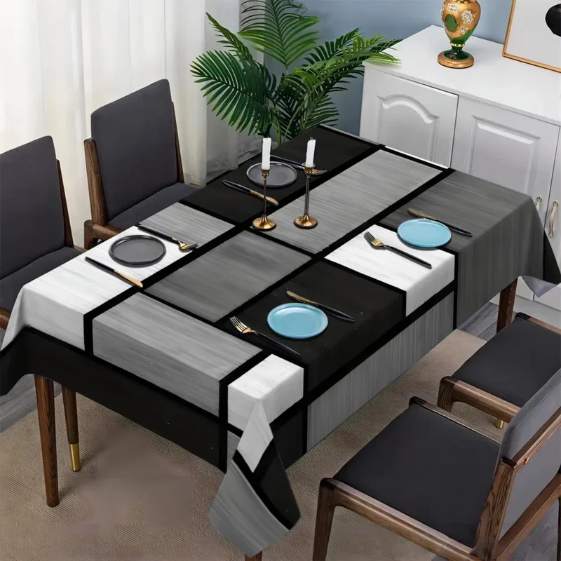 VIKAMA Modern Geometric Splicing Tablecloth For Home Dining Table Decoration Black And White Gray Contrasting Tablecloth