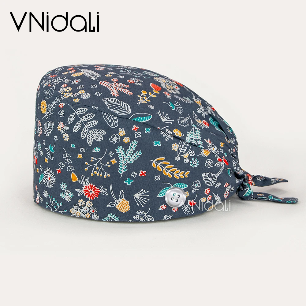 Bloemenprint Pet Grooming Kamer Werk Hoed Laboratorium Werk Hoed Schoonheidssalon Spa Cap Meisje Scrubs Hoed Accessoires Stofdicht Werk cap