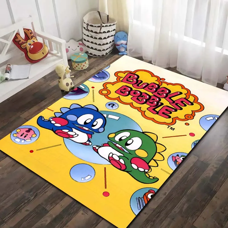 Bubble Bobble Retro Arcade Game Art Print Flannel Area Rug Non-Slip Floor Mat For Kids Bedroom Living Room Indoor Home DecorGift