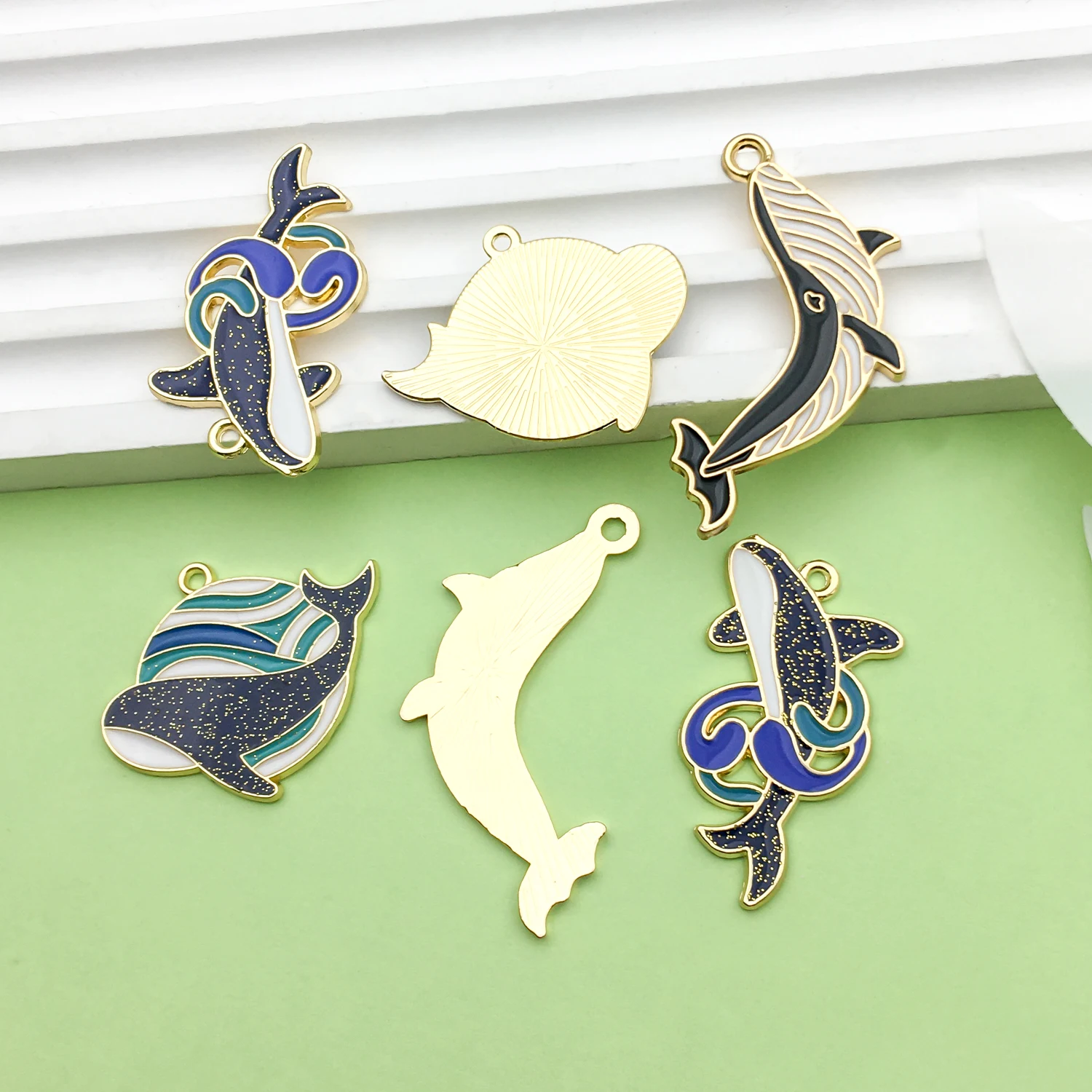 5/6pcs Enamel Whale Design Charms Alloy Marine Life Pendants for DIY Bracelets Necklaces Earrings Jewelry Making Accessories