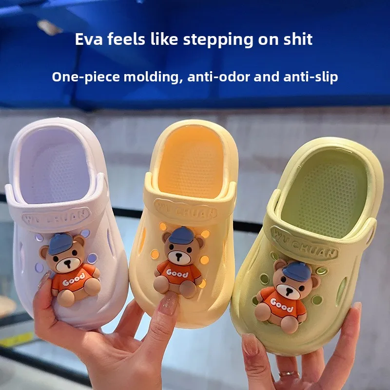 2026 New Cartoon Bear Kids EVA Clogs Anti-slip Deodorant Soft Cloud Feel Girls Indoor Outdoor Slippers