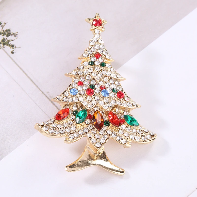 New Christmas Tree Brooches For Women Vintage Multi-Colored Christmas Tree Rhinestone Brooch Pin Wedding Party Jewelry