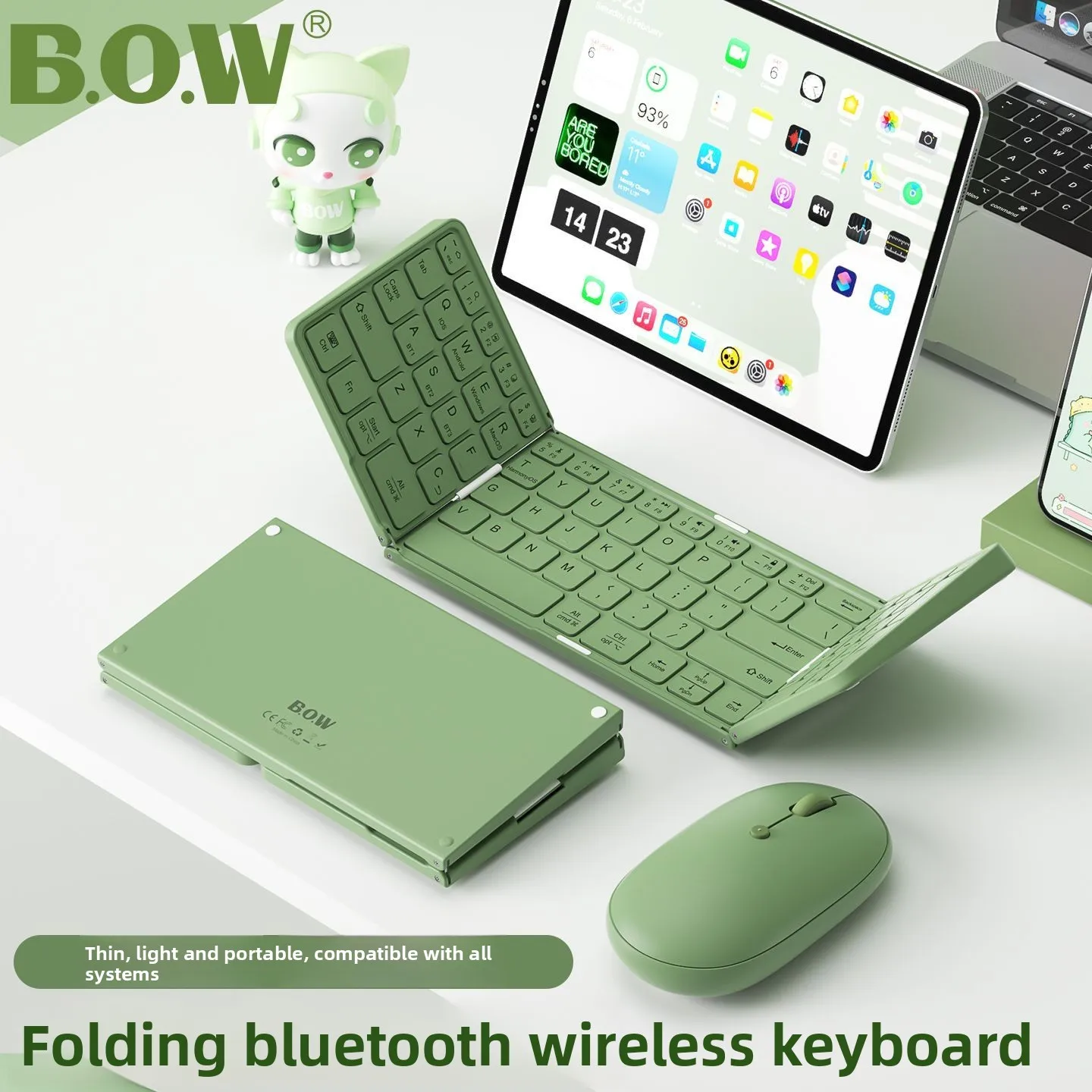 

Складная Bluetooth-клавиатура BOW с мышью, компактная, портативная, с цифровыми клавишами для планшетов Apple iPad и ноутбуков