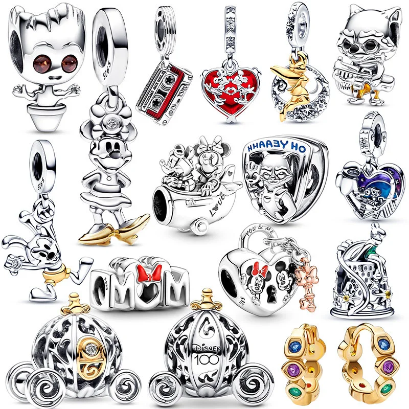 Mini Mouse 100th Anniversary Pendant 925 Sterling Silver Carriage Charm Beads Fit Pandora Original Bracelet DIY Jewelry