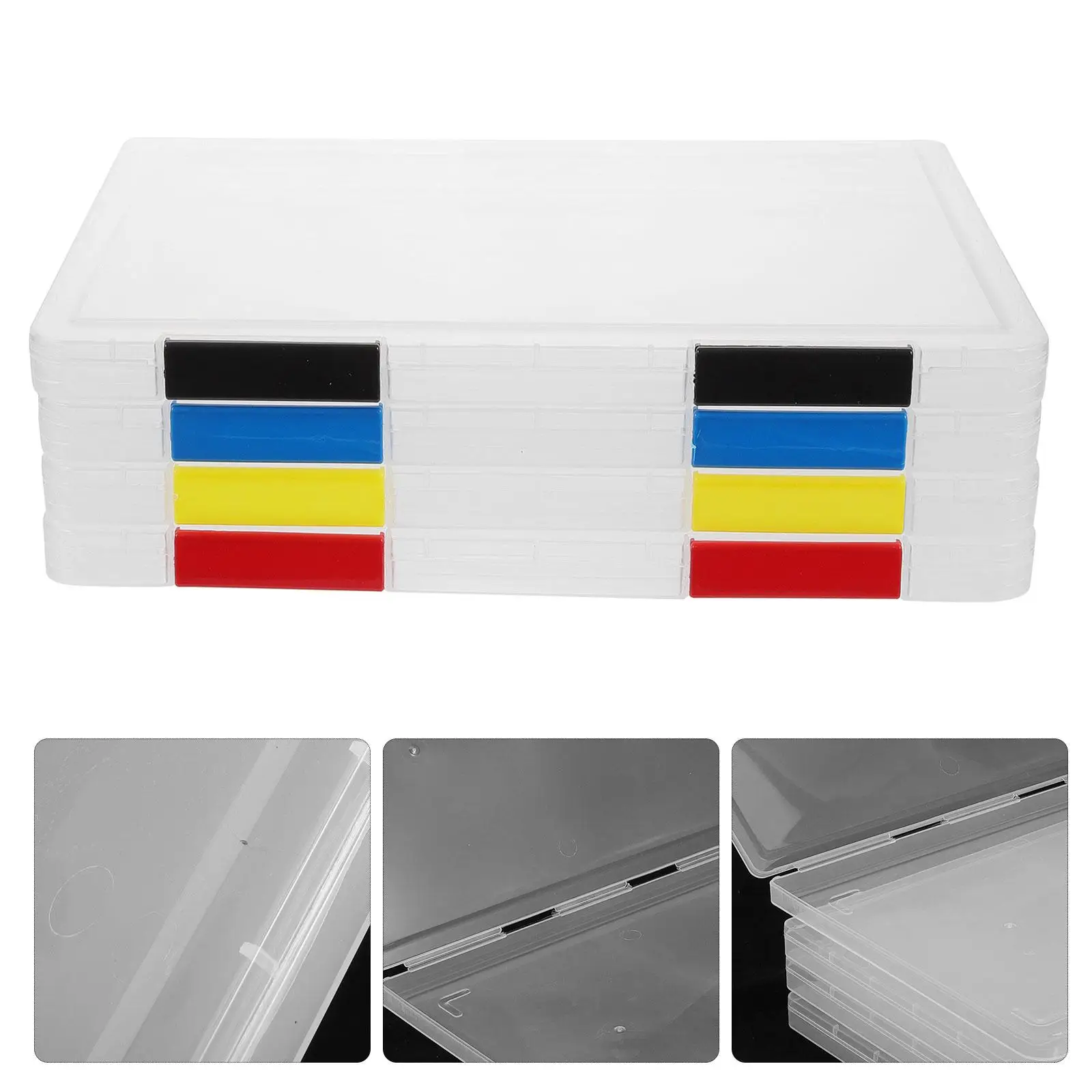4 Pcs A4 File Box Clear Transparent Document Holder for Desk Office Student 31x23x2cm Color Sturdy Stackable Storage