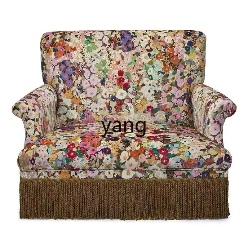 LZR retro pastoral small floral high back chair solid wood double sofa