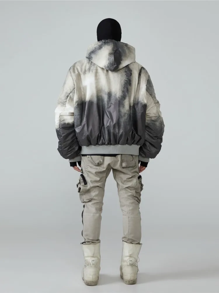 Dark Avant-Garde Style Wasteland Clothes Tie-dye Silhouette Padded Jacket Thickened Warm Winter Loose Coat Men With Hat