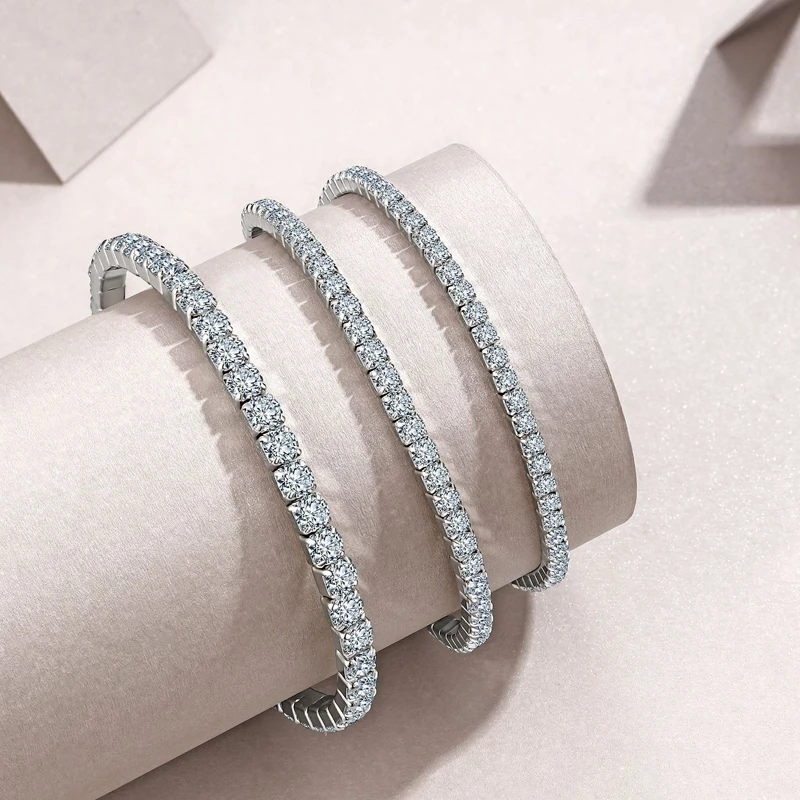 

Light luxury S925 silver inlaid moissanite full circle fashionable elastic tennis bracelet for women, layered and high-end tenni