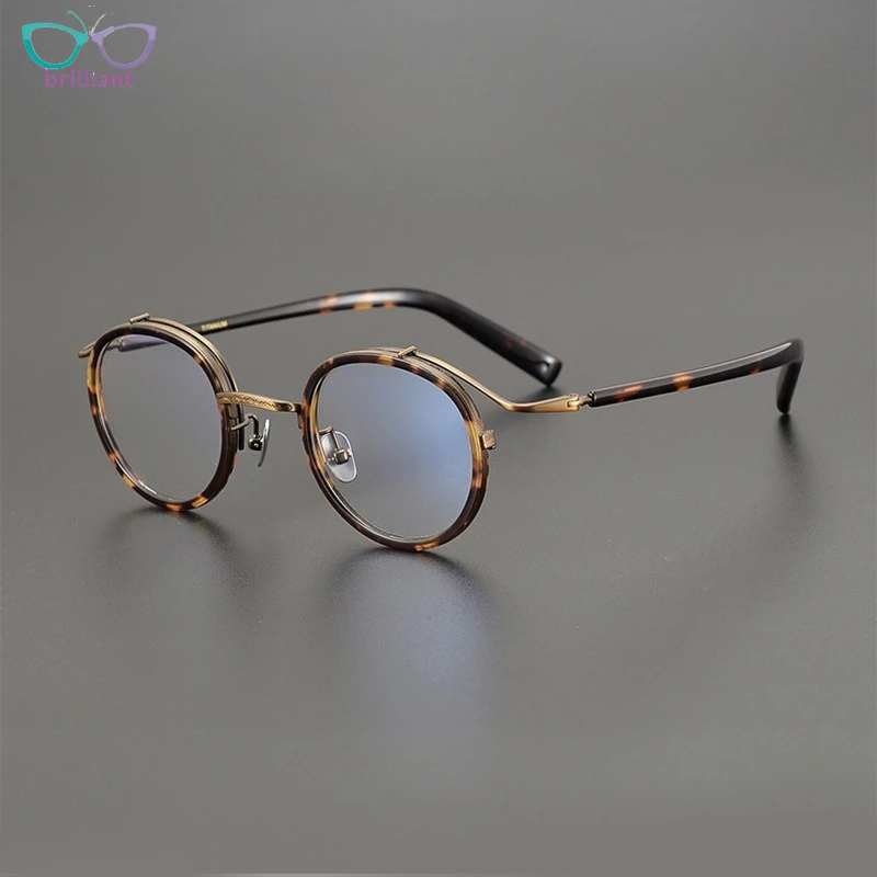 

Японская оправа для очков в стиле ретро, мужская оправа из чистого титана, черепаховая круглая высококачественная оправа для очков, оптические линзы по рецепту для близорукости