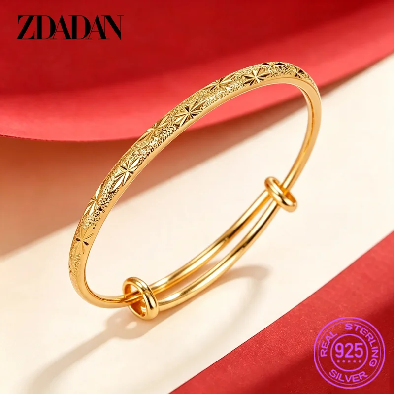 ZDADAN 925 Silver 18K Gold Simple Adjustable Bracelet Bangle For Women Wedding Fashion Jewelry