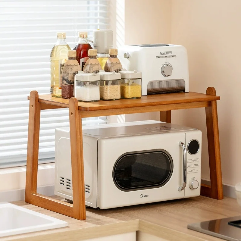 

Kitchen Microwave Storage Rack Countertop Double Layer Rice Cooker Oven Storage Rack Microwave Shelf Simple Storage Rack New