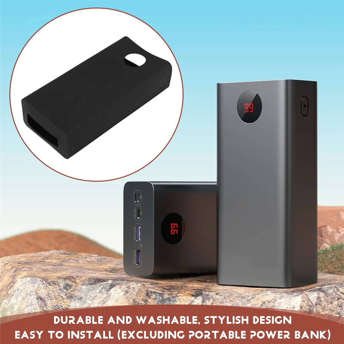 Portable Power Bank Protective Case 40000Mah Power Bank Silicone Case for Pea40 (Black)