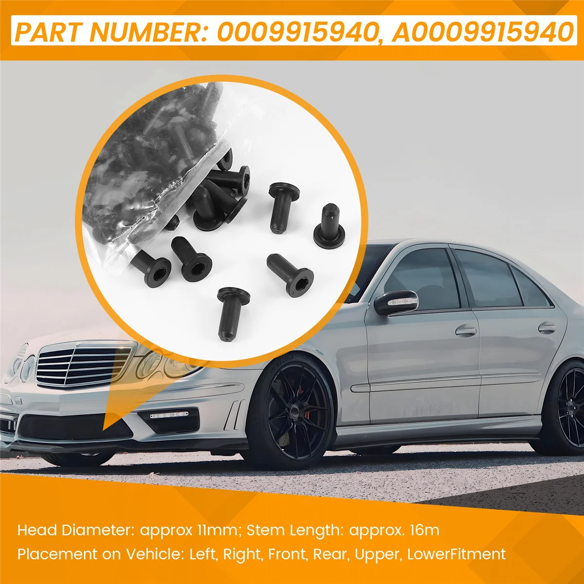 #44P Automotive Parts & Accessories,0009915940 A0009915940 100PCS Multi Purpose Rivet Fit for Mercedes,black