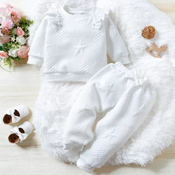 Autumn and Winter Baby Girls Set Long-sleeve Bow Star Fashion Simple White Lovely Infant Clothing