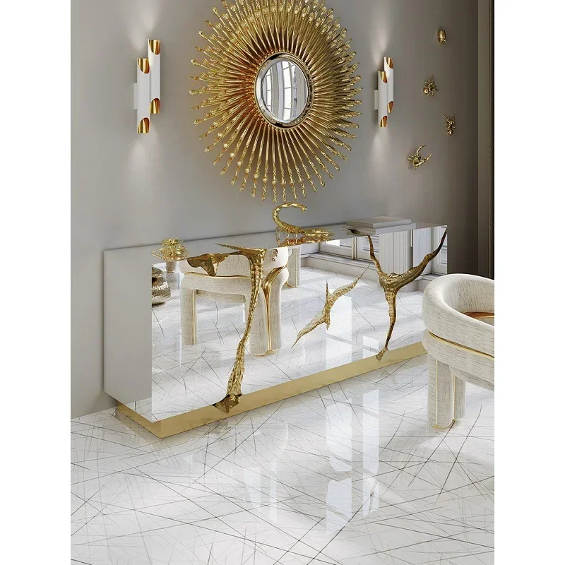 Solid wood dining side cabinet foyer creative entrance cabinet locker modern simple metal TV cabinet